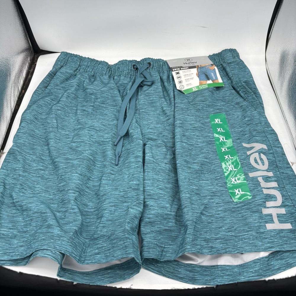 Hurley Shorts Swim Trunks Mens Size XL Blueish Green Black Stripes w Black Liner